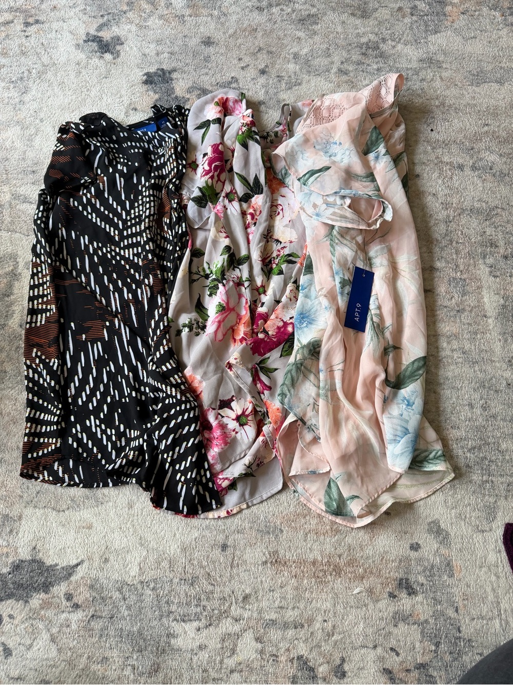 APT 9 Three Women's Lightweight Floral & Print Blouses - Black, Pink, Blush